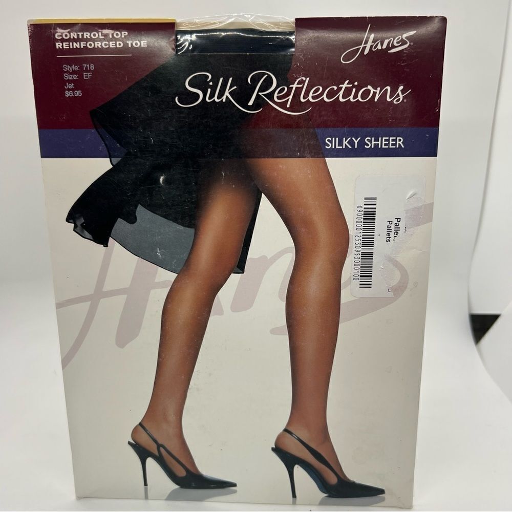 Vintage jet black Hanes Silk Reflections Silky Sheer Control Top black Pantyhose